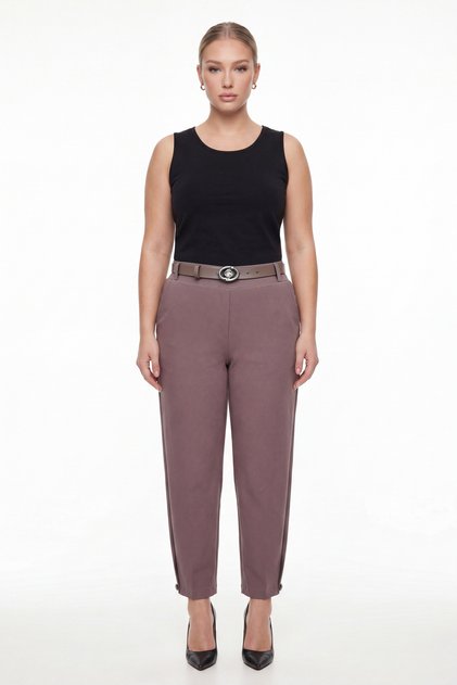 Women's Mink Summer High-Waisted Pants with Belt and Leg Accessories