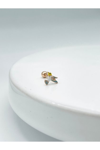 925 Ayar Gümüş Mineli Taşlı Kuş Piercing Tragus Helix