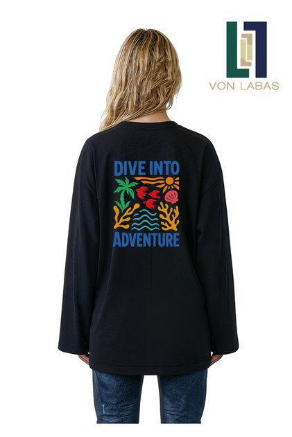 Summer Vibe Themed Wide Sleeve Oversize Long Sleeve White Tshirt 100% Cotton Summer T-Shirt
