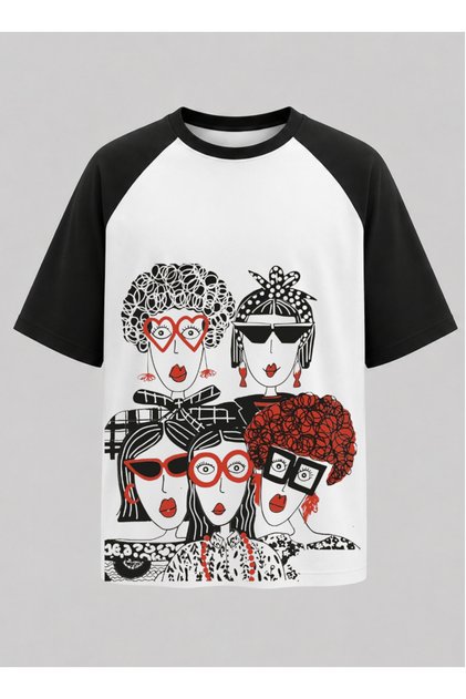 Colorful Abstract Faces Raglan Sleeve Unisex T-Shirt | Modern Art Print