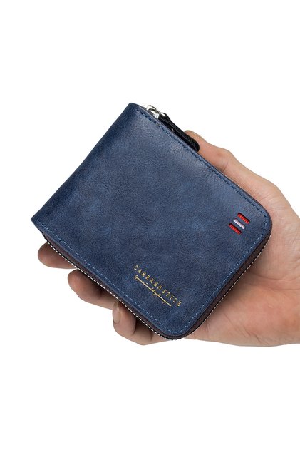 Blue Men's Vintage Short Wallet - Trifold Zipper Coin Purse, Casual Buckle Waist Chain Money Bag, Ze