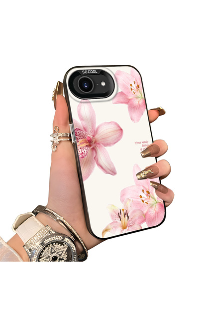 iPhone 17E Compatible Silicone Edge Hard Back Case Couple Phone Case with Floral Pattern