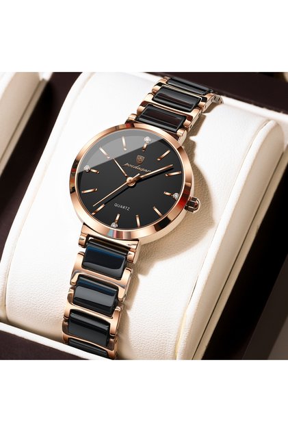 505 RoseGold Black Original Elegant Woman Clock Waterproof Quartz Business Ladies Wristwatch Stainl