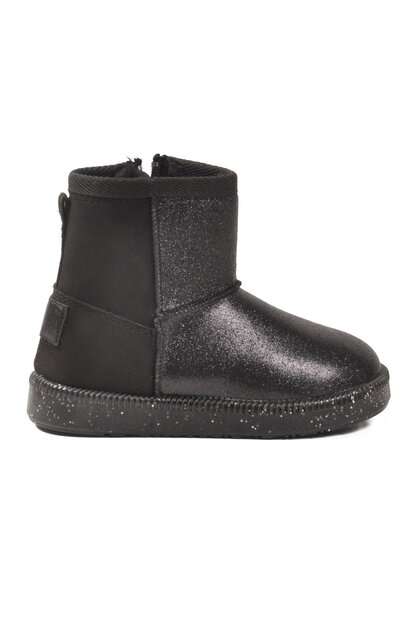 Black Glittery Sheepskin Zippered Girls' Boots 1212 P
