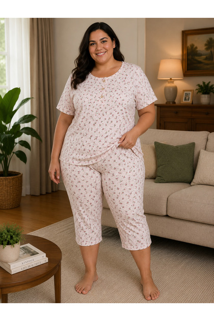 Women's Capri Patterned 3-Button Comfortable Quality Fabric Cotton Summer Large Size Pajama Set Maternity Homewear Breathable Fabric Anti-Sweat