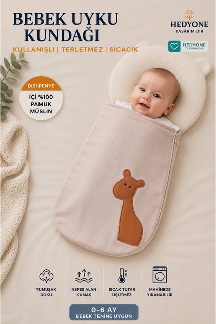 Baby Sleeping Bag and Swaddle with Zipper, 100% Cotton Muslin Inner Lining, Combed Cotton Outer Fabric, Special Design, 0-12 Months