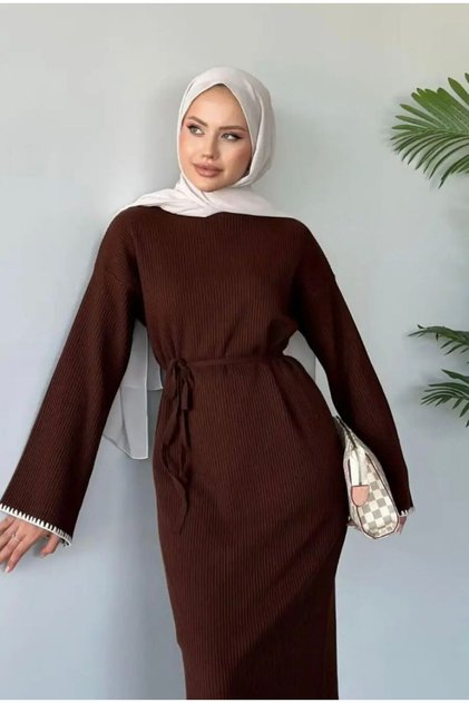 Belt Detailed Long Knitwear Dress 130 cm