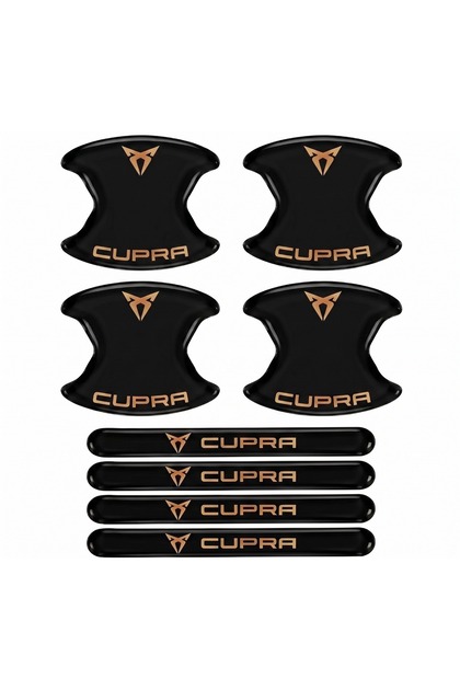 Premium Door Handle Scratch Protector (Set of 8) – Black & Transparent / Vehicle Brand Label Cupra