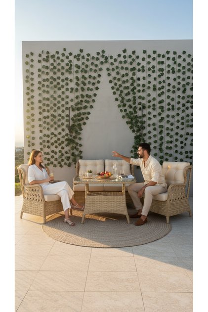 Mini Sümbül 2+1+1+ 60x90 Masa Alüminyum Rattan Balkon Takımı