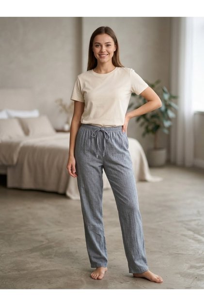 Women's Cotton-Polyester Tie-Detail Pajama Bottoms