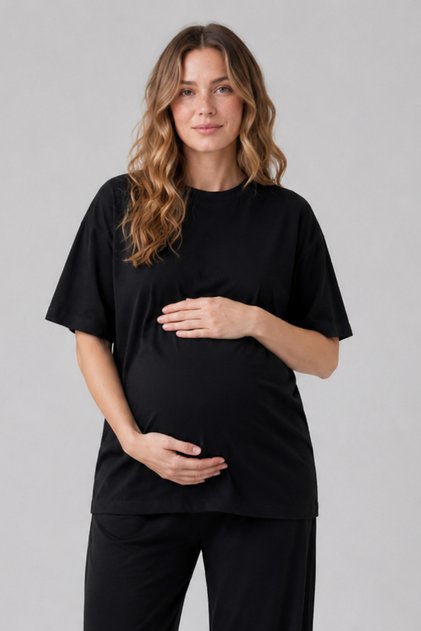 Kadın Hamile Oversize Kısa Kollu Tişört ve Bol Paça Pantolon Takımı