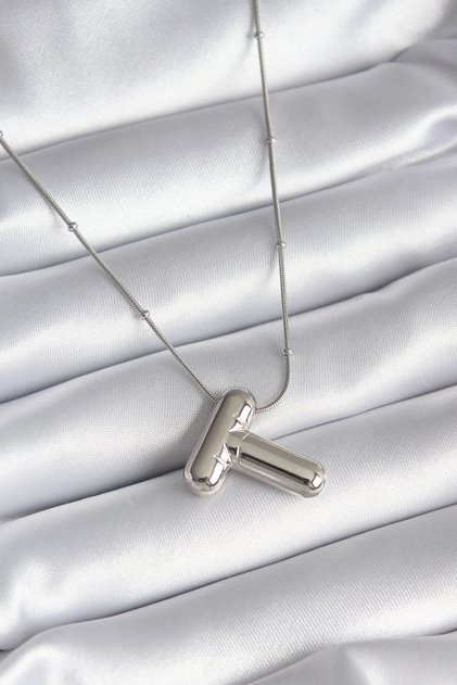 316L Steel Silver Color Bubble "T" Letter Model Women's Necklace