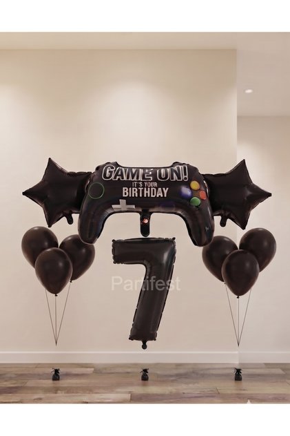 Game Console Concept Black Birthday Balloon Set - with Number Balloons
