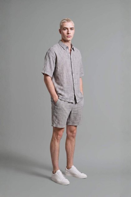100% Cotton Relax Fit Elastic Tie Waist Gray Bermuda Shorts I3021Ax26Hs