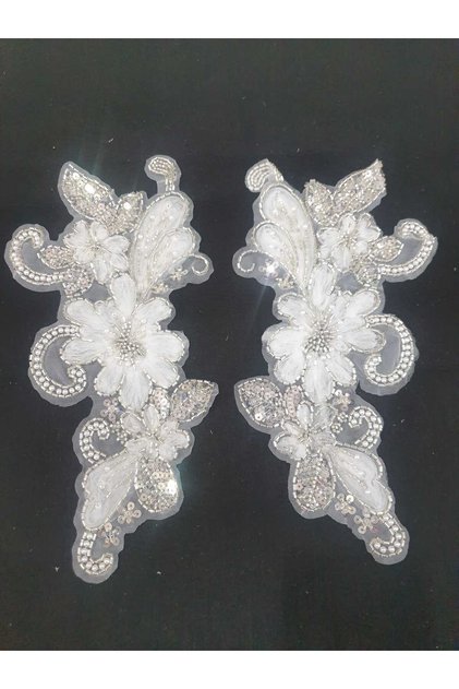 Silver Bead Detailed Brode Applique Guipure Decorative Strip