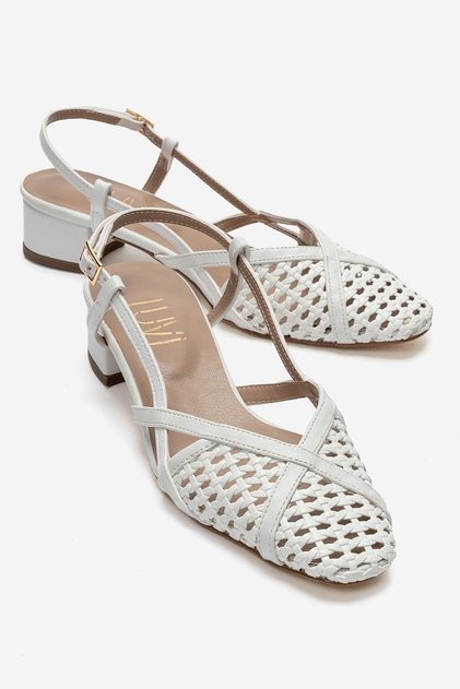 Lenvor White Knitted Women's Heeled Sandals