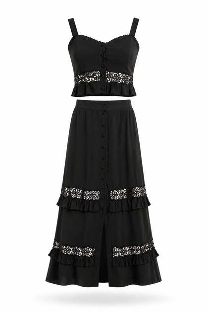 Black Lace Detailed Bustier Skirt Set 220661