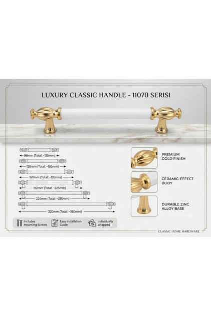 Doruk Furniture Cabinet Handle 96 mm - 128 mm - 160 mm - 192 mm - 224 mm - 320 mm Black-White-Gold-Smoke-Chrome-Antique Yellow 1St Quality Metal