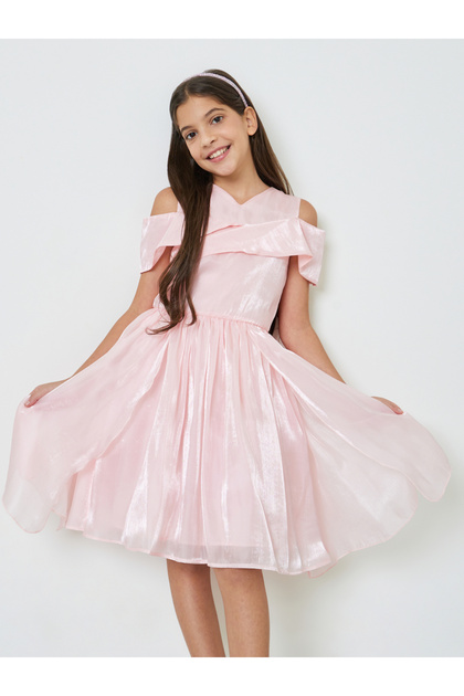 Girls Lite Pink A-Line Knee-Length Dress