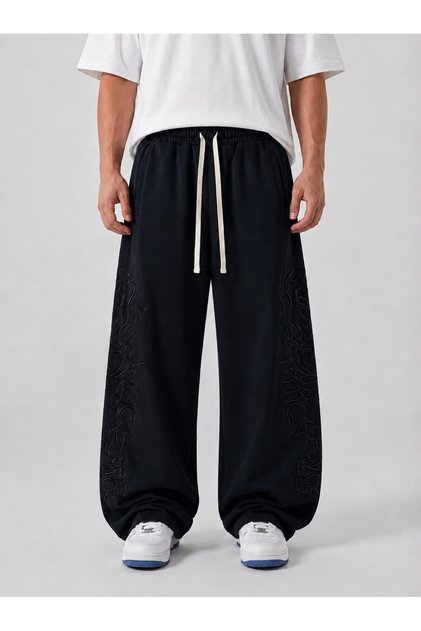 Black Çift Taraf Neotribal Nakış Design Premium Baggy Eşofman