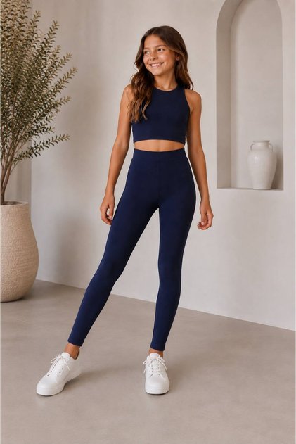 Kız Çocuk Sandy Kumaş Crop ve Tayt İkili Takım