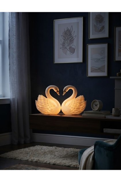 Kuğu Masa Lambası – LED Masa Beyaz Lambası - Sevgililer Gününe Özel - Çift Lambası