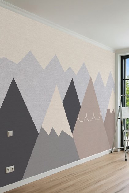 Minimalist Geometrik Dağ Desenli Çocuk Odası Tek Parça Tekstil Duvar Kağıdı
