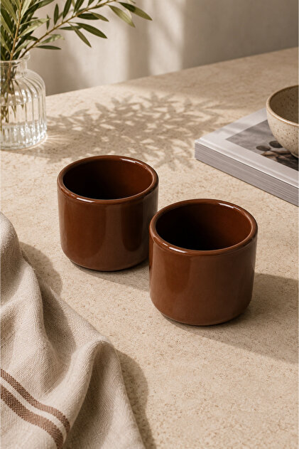 Set of 2 Brown Ceramic Mugs 175 ml Minimal Coffee Cup Teacup Espresso and Turkish Coffee Cup