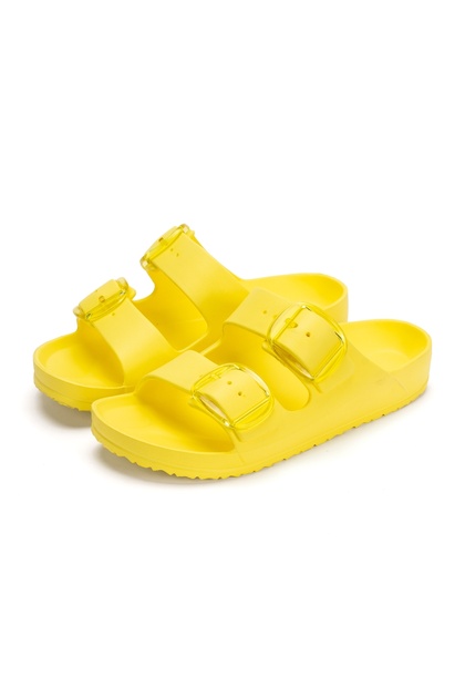 Delfina Yellow Double Buckle Slippers