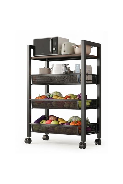 Multi-Tier Kitchen Storage Rack – Microwave Oven Stand with Fruit & Vegetable Basket, Multi-Functional Countertop Organizer for Kitchen Storage 79 x 54cm