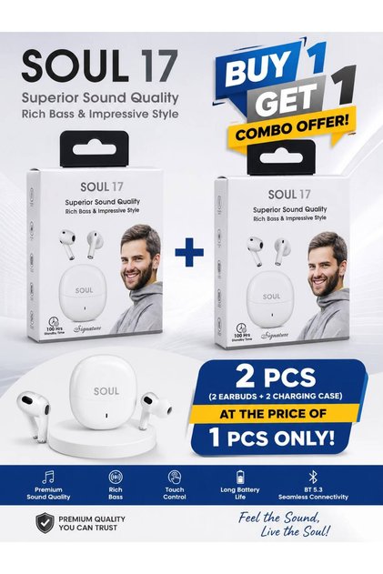 Soul 17 Combo buy1get1 free Signature Truly Wireless Bluetooth In-Ear Earbuds, White