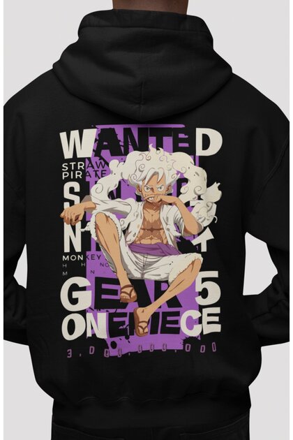 Wanted Monkey D. Luffy Gear 5 One Piece Anime Back Printed Unisex Oversize Combed Cotton Hoodie