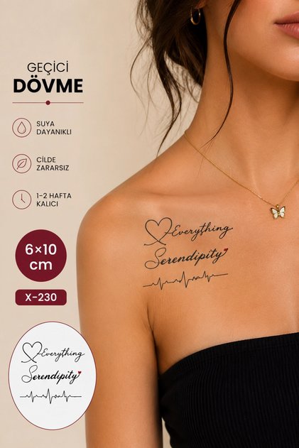 Kalp Ritimli Yazılı Mini Geçici Dövme Tattoo