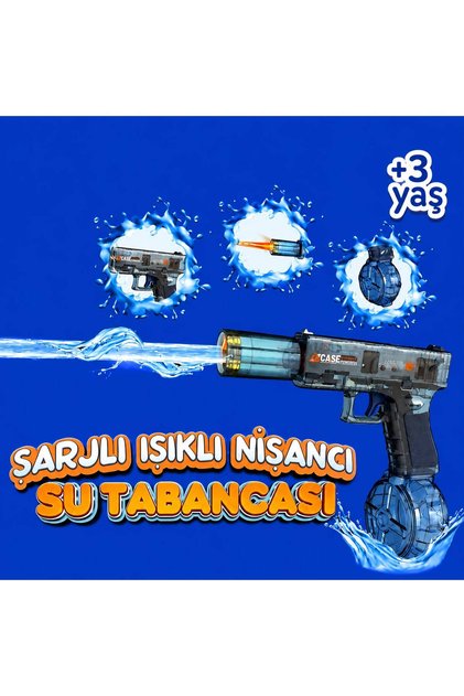 Oyuncak Sarjlı Işıklı Otomatik Su Tabancası Su Püskürtmeli 23 Cm
