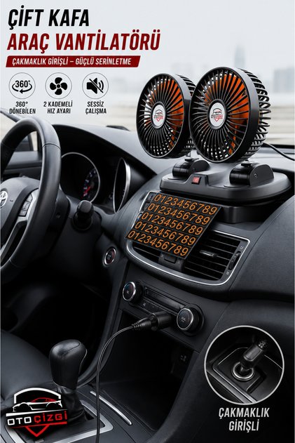 Çakmaklık Girişli Araç İçi Vantilatör 360° Dönebilen Torpido Üstü Soğutucu Fan