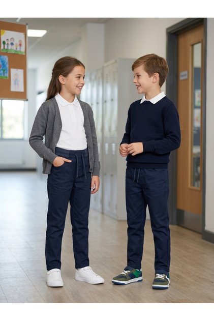 Pantaloni de școală unisex din bumbac reiat