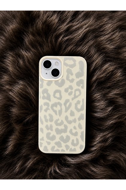 Iphone 13-14-15 Uyumlu Açık Bej Rengi Leopar Desenli Kılıf, Özel Tasarım Kamera Korumalı ve Darbe Emici Yapısıyla