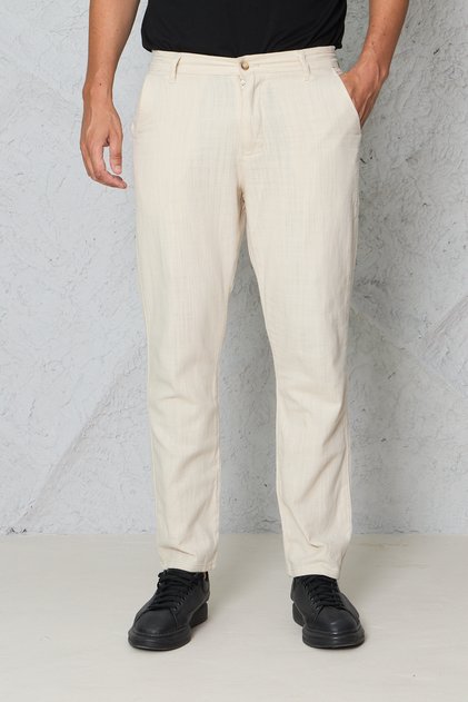 Men's Stone Linen Trousers with Elastic Waist, Comfortable Fit, Summer Casual Trousers