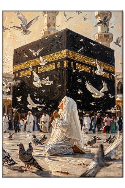 Güvercinler Arasında Kutsal Kabe Mdf Ahşap Tablo