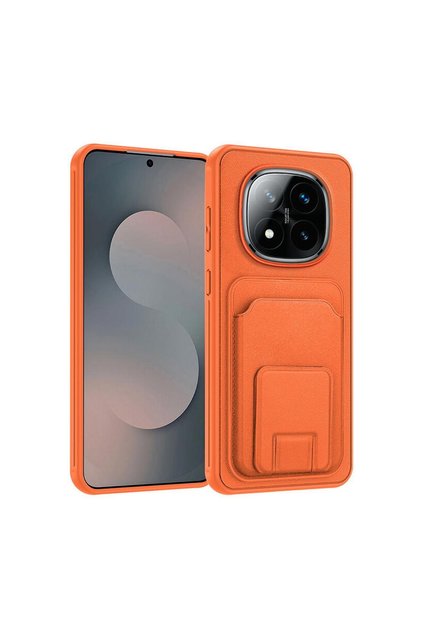 Xiaomi Redmi Note 14 Pro Plus 5g Compatible Case with Stand and Card Holder Silicone Case Orange