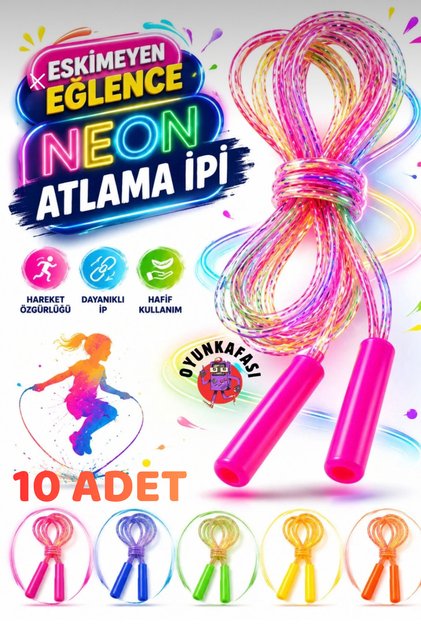 Neon Jump Rope Mixed Color 10 Pcs Children's Play and Sports Rope Durable Flexible Jump Rope