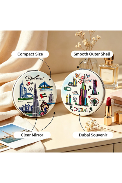 1 Dubai landmark printed round portable folding double-sided makeup small round mirror (random pattern, random delivery of background color) W522