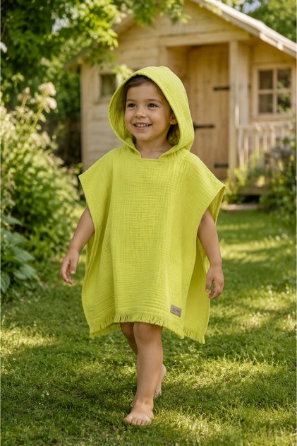 4 Layer Muslin Poncho Lime Baby Poncho Children's Poncho 1-3 Years Old Bath Beach Poncho Sea Poncho