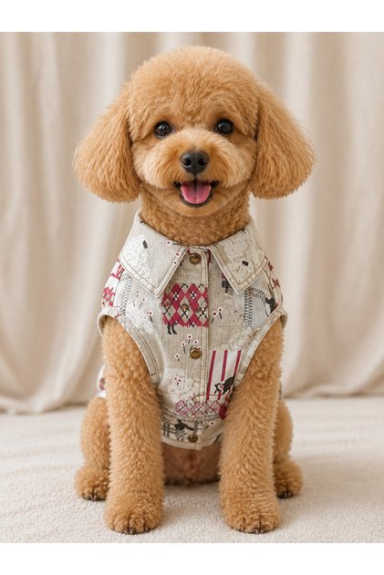 Bej Kuzu Desenli Köpek Gömleği