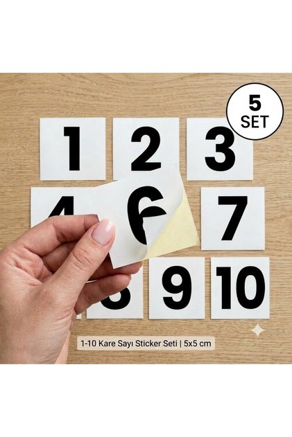 Yapışkanlı Kare Sayı Sticker Seti | 1-10 Arası 5 Set | Dolap Kapakları Yapışkanlı Sayı Numaratör | 1den 10a Kadar