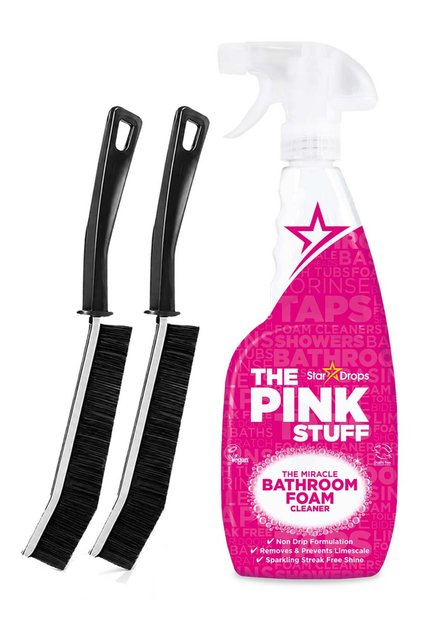 The Pink Stuff Bathroom & Miracle Minute Clean Offer: Foam Bathroom Cleaner Spray (750ml) + 2 Cleaning & Scrubbing Brushes for Corners & Tight Spaces