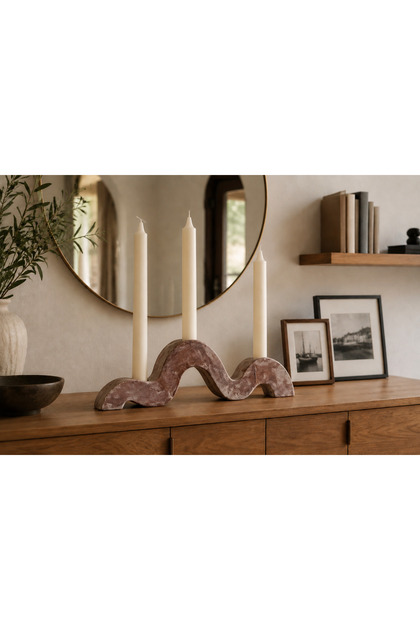 Suport Sfeșnic pentru 3 Lumânări Înalte, Design Sculptural Minimalist 25 × 8 cm, realizat din compozit