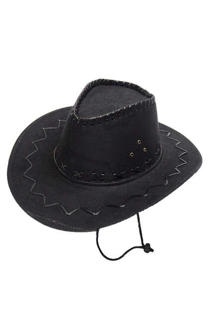 Zengezur Lace-Up Children's Nubuck Suede Cowboy Hat (221259) Black Color