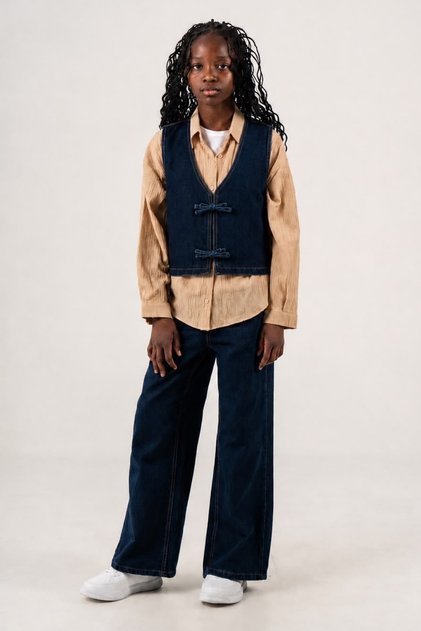 Girl's Buttoned Denim Jeans Vest City Style 3304