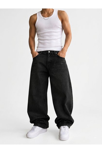 Trend Men's Special Washed Vintage Effect Loose Fit Baggy Denim Jeans